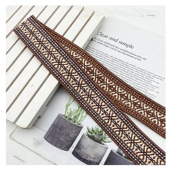 Peru Ethnic Style Embroidery Rhombus Polyester Ribbons, Jacquard Ribbon, Garment Accessories, Flat, Peru, 1-5/8 inch(40mm)
