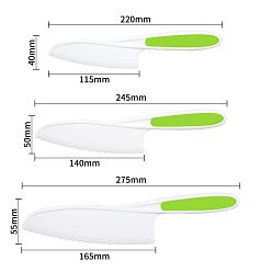 Light Green Plastic Cake Knife, with Thermo-Plastic-Rubber, Kitchen Baking Tool, Light Green, 220~275x40~55mm, 3pcs/set