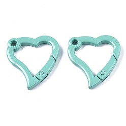 Turquoise Spray Painted Alloy Spring Gate Rings, Snap Clasps Ring, Cadmium Free & Nickel Free & Lead Free, Heart, Turquoise, 31x29x4mm, Hole: 3mm