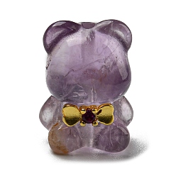 Amethyst Natural Amethyst Bear Beads, with Rack Plating Golden Tone Brass Bowknot, 14.5x10x10mm, Hole: 1mm