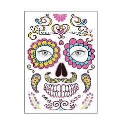 Camellia Halloween Theme Removable Temporary Water Proof Face Tattoos Paper Stickers, Human Head, Camellia, 21x15cm