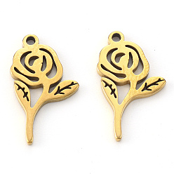 Golden Vacuum Plating 304 Stainless Steel Pendants, Laser Cut, Rose, for Valentine's Day, Golden, 16x9x1mm, Hole: 1mm