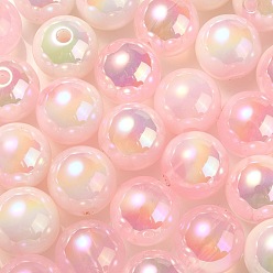 Pearl Pink UV Plating Rainbow Iridescent Acrylic Beads, Round, Pearl Pink, 13.5x13mm, Hole: 3mm