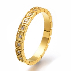 Golden 304 Stainless Steel Finger Rings, with Clear Cubic Zirconia, Rectangle, Golden, US Size 6~9, Inner Diameter: 16~19mm
