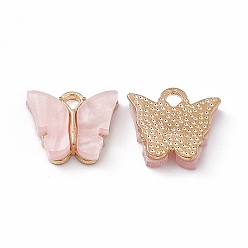 Pink Acrylic Charms, with Light Gold Tone Alloy Finding, Butterfly Charm, Pink, 13x14x3mm, Hole: 2mm
