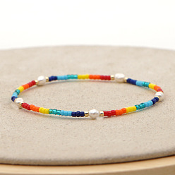 ZZ-B200125A Rainbow Baroque Pearl Handmade Woven Bracelet for Women