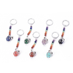 Mixed Stone Chakra Jewelry, Gemstone Keychain, with Iron Findings and Brass Finding, Frog, Platinum, 108mm, Pendant: 25x17x20mm