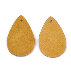 Orange Eco-Friendly Sheepskin Pendants, teardrop, Orange, 25x15x1mm, Hole: 1.5mm