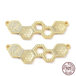 Real 18K Gold Plated 925 Sterling Silver Connector Charms, Hexagon Links, Real 18K Gold Plated, 9x29x1.2mm, Hole: 1mm