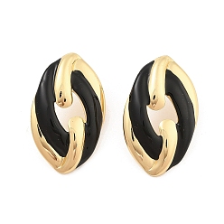 Черный PVD вакуумное покрытие золото 304 серьги-гвоздики из нержавеющей стали для женщин, с эмалью, овальные, чёрные, 37x23 мм