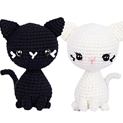 Cat Shape Animal Display Decoration DIY Knitting Kits for Beginners, including Doll Eye, Crochet Hook, Stitch Marker, Yarn, Instruction, Cat Shape, 10cm