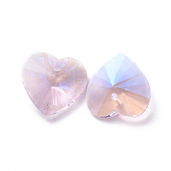 Розовый Стеклянные украшения из горного хрусталя, граненые, сердце, светло-розовый, 14x14x7 мм, отверстие : 1.2 мм