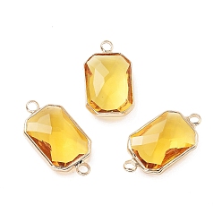 Золотистый Стойка покрытие латунь паве стекло соединители подвески, долговечный, прямоугольник ссылки, золотые, золотые, 10.5x20.5x5 мм, отверстие : 2 мм