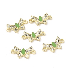 Yellow Green Alloy Enamel Connector Charms, Butterfly Links, with Crystal Rhinestone, Light Gold, Cadmium Free & Lead Free, Yellow Green, 12x21.5x2.5mm, Hole: 2mm