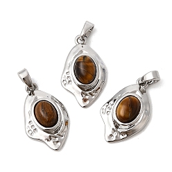 Платина Природных тигровый глаз подвески, овальные подвески с латунной оправой, платина, 20.5~21x12.5~13x4.5 мм, отверстие : 3x5 мм