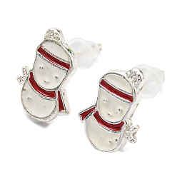 Snowflake Christmas Theme Brass Stud Earrings, Snowflake, 12x9mm