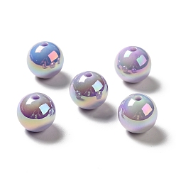 Purple UV Plating Opaque Rainbow Iridescent Acrylic Beads, Round, Purple, 15~15.5x15.5~16mm, Hole: 2.7~2.8mm
