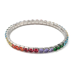 Colorful Cubic Zirconia Stretch Bracelets, 304 Stainless Steel Jewelry for Women, Stainless Steel Color, Colorful, 1/8 inch(0.4cm), Inner Diameter: 2-1/8 inch(5.3cm)