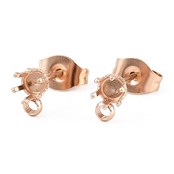 Розовое Золото 304 плоские круглые серьги-гвоздики из нержавеющей стали, с петлевой и зубчатой застежкой-серьгой, розовое золото , 14.5x6.5x4 мм, отверстие : 1.4 мм, внутренний диаметр: 2.8 мм, штифты : 0.7x10 мм