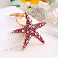 Old Rose Alloy with Rhinestone Keychain for Women, Starfish, Old Rose, 7.3x7.2cm