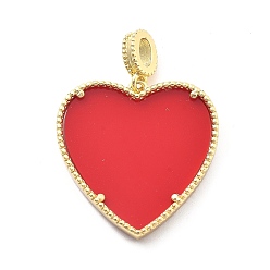 Красный Стойки обшивки латунные подвески, cmолой, долговечный, без свинца и без кадмия, реальный 18 k позолоченный, сердце, красные, 28.5x28x4 мм, отверстие : 5x3 мм