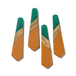 Brown Opaque Resin & Walnut Wood Pendants, Hexagon Tie Charms, Brown, 49x12x3mm, Hole: 2mm