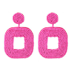 Pink Boho Geometric Double-Sided Beaded Earrings with Handmade Ethnic Flair