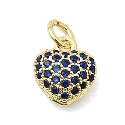 Синий Латунные микро проложить кубического циркония подвески, сердце прелести, без кадмия и без свинца, стойки покрытие, долговечный, реальный 18 k позолоченный, с целью перехода в кольце, синие, 10.5x9.5x5.5 мм, отверстие : 3.5 мм