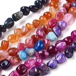 Mixed Color Natural Agate Beads Strands, Tumbled Stone, Dyed & Heated, Nuggets, Mixed Color, 8~13x9~10x6.5~9mm, Hole: 1.4mm, about 44pcs/strand, 14.76 inch(37.5cm)