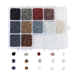 Mixed Color 12/0 Glass Seed Beads, Transparent & Silver Lined & Trans. Colors Rainbow & Frosted Colors & Opaque Colors Lustered & Opaque Colours Seed & Iris & Transparent Colours Rainbow & Ceylon, Round, Mixed Color, 12/0, 2mm, Hole: 1mm, 15color, 20g/color, 300g/box