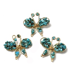 Говлит Брошь из натурального хаулита, окрашенного в виде бабочки, латунные и железные булавки для одежды, золотые, 45~47x48~50 мм