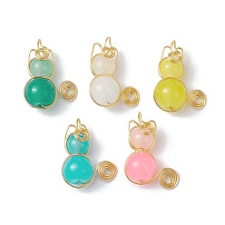 Mixed Color Imitation Jade Glass Beads Pendants, with Light Gold Copper Wire Wrapped, Unicorn Charms, Mixed Color, 20x15~16x8~8.5mm, Hole: 2.5mm