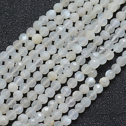 White Natural White Moonstone Beads Strands, Faceted, Round, White, 4mm, Hole: 0.7mm, about 91pcs/strand, 15.35 inch(39cm)