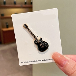 Black Musical Instruments Guitar Enamel Pin, Golden Alloy Brooch for Backpack Clothes, Black, 45x15mm