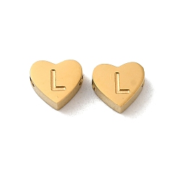 Letter L Ionenbeschichtung (IP) 304 Edelstahlperlen, golden, Herz mit Brief, Buchstabe l, 5.5x6.5x3 mm, Bohrung: 1.6 mm