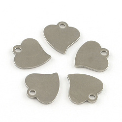 Stainless Steel Color Heart 201 Stainless Steel Blank Tag Charms, Stainless Steel Color, 12.5x12x1mm, Hole: 2mm