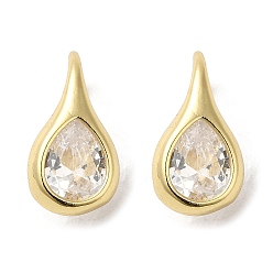 Clear Rack Plating Real 18K Gold Plated Brass Teardrop Dangle Earrings, with Cubic Zirconia, Long-Lasting Plated, Lead Free & Cadmium Free, Clear, 17.5x9x9mm
