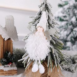 Blanc Décorations de pendentif en tissu, pour les décorations de Noël, ange avec une robe de plumes, blanc, 250x115mm