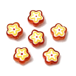 Оранжево-Красный Стеклянные эмалевые бусины ручной работы, бусины ручной работы, цветок, оранжево-красный, 11.5x12~12.5x6.5 мм, отверстие : 1.2 мм