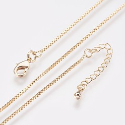 Real 18K Gold Plated Long-Lasting Plated Brass Box Chain Necklaces, with Lobster Claw Clasp, Nickel Free, Real 18K Gold Plated, 18.3 inch (46.5cm), 1mm