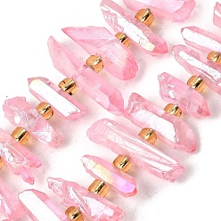 Pink Гальванические природный кристалл кварца бусы пряди, граненые, палочка для наггетсов, с бисером, розовые, 11~25x3~9x4~10 мм, отверстие : 1~1.2 мм, около 19~26 шт / нитка, 7.09~7.48'' (18~19 см)
