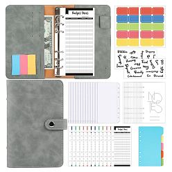 Gray Budget Binder with Zipper Envelopes, Including Imitation Leather A6 Blank Binders, Colorful Budget Sheet, Zippered Bag, Word Letter Sticke, for Budgeting Financial Planning, Gray, 190x130x40mm