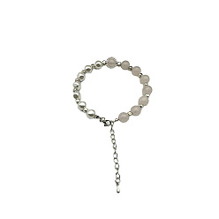 Rose Quartz Natural Rose Quartz Round Beaded Bracelet, Platinum, 7-1/8~9-1/8 inch(18~23cm)