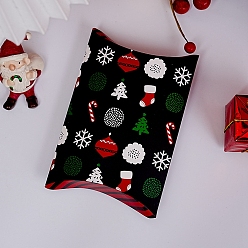 Black Pillow Paper Bakery Boxes, Christmas Theme Gift Box, for Mini Cake, Cupcake, Cookie Packing, Black, 170x100x28mm