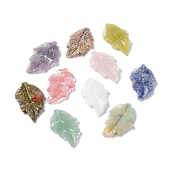 Mixed Stone Natural & Synthetic Mixed Gemstone Pendants, Mixed Dyed and Undyed, Leaf Charms, 41.5x25~26x5mm, Hole: 0.8mm
