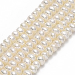 Льняное Полотно Нити из натурального культивированного пресноводного жемчуга, круглые, белье, 4.5~5x5x3.5 мм, отверстие : 0.5 мм, около 107~108 шт / нитка, 15.94'' (40.5 см)