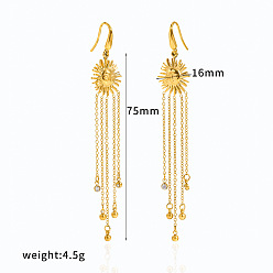 Doré  304 inoxydable strass en acier Dangle Boucles d'oreilles, soleil, boucles d'oreilles pompon, or, 75x16mm