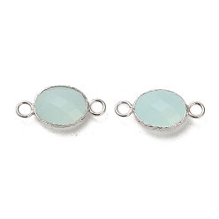 Aqua 925 Sterling Silver Connector Charms, with Faceted Glass, Oval, Real Platinum Plated, Aqua, 8.5x17.5x4.7mm, Hole: 2mm