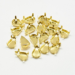 Golden 201 Stainless Steel Sew on Prong Settings, Claw Settings for Pointed Back Rhinestone, teardrop, Golden, Tray: 10x6mm, 12x7.5x5.5mm, Hole: 1mm