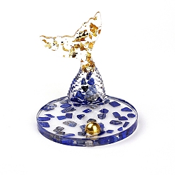 Lapis Lazuli Whale Tail Shape Resin with Natural Lapis Lazuli Chips Inside Display Decorations, Figurine Home Decoration, 80x80x85mm